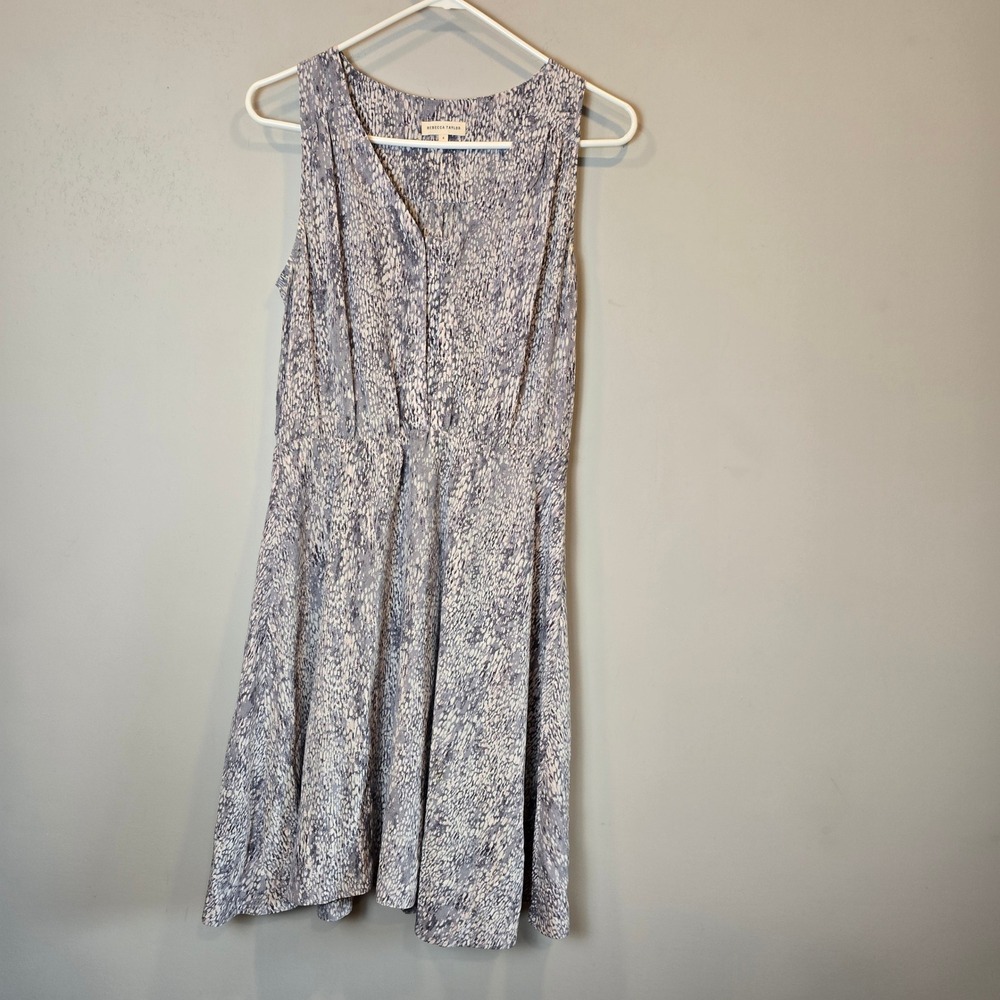 Rebecca Taylor Dress Womens 4 Silk Sleeveless V Neck Gray